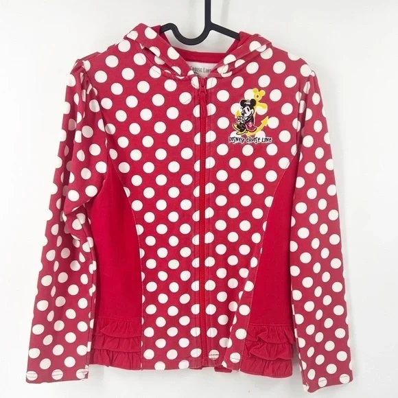 ✅ Disney Cruise Lines Girls Minnie Mouse Red White Polka Dot Hoodie Jacket LARGE