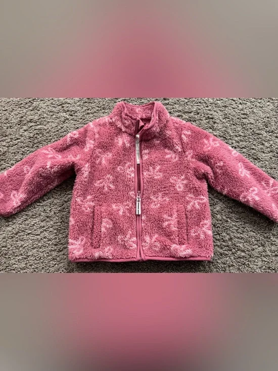 Cat & Jack Plush Pink Sherpa bows Zip Jacket 2T