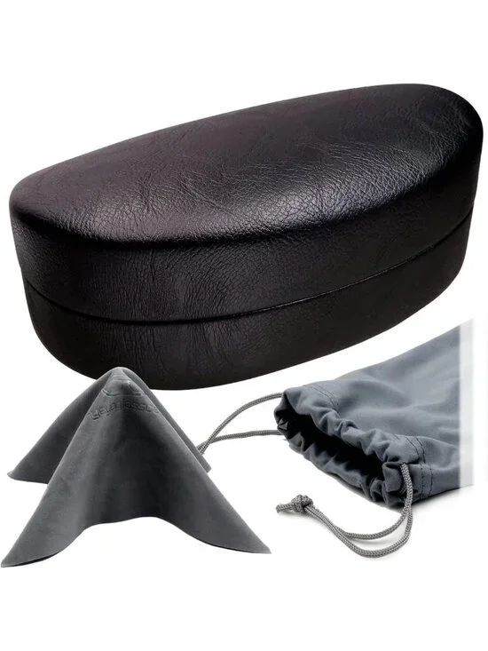 Stylish Large Sunglasses Case with Pouch & Cloth - Hard Shell Eyeglass Holder