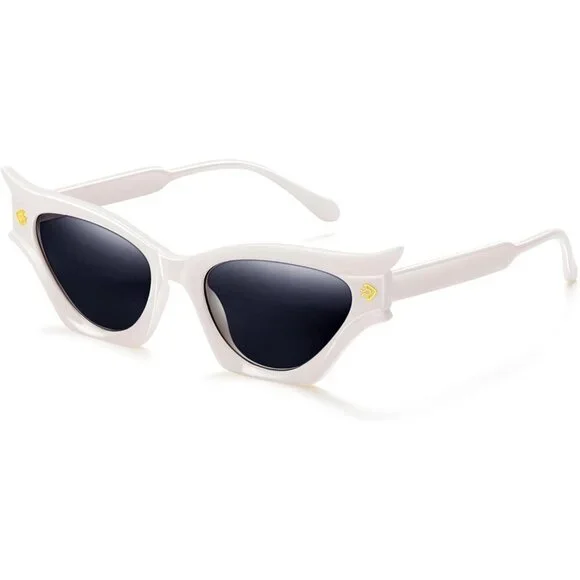 Cat Eye Sunglasses White Women Modern Retro Style Fashion Decorative Bat Shades