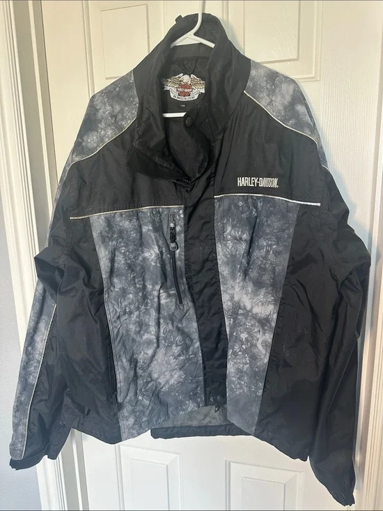 Harley-Davidson Black and Gray Tie-Dye Panel Riding Rain/Windbreaker