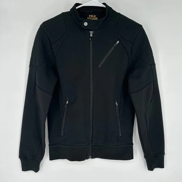 Polo Ralph Lauren Performance Mens XS Black Moto Cafe Racer Zip Up Jacket Logo