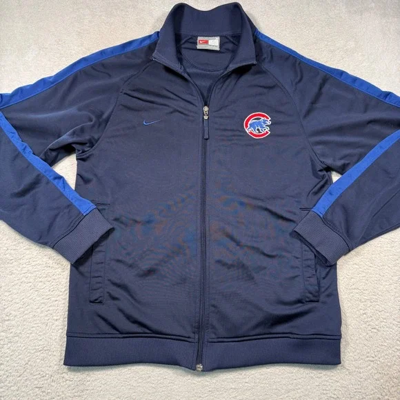 Vintage Y2K Nike Track Jacket Mens M Navy Blue Chicago Cubs MLB 2007 Zip Up