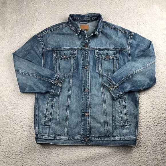 American Eagle AE Oversized Denim Jacket Mens S Blue Jean Cotton Trucker Coat