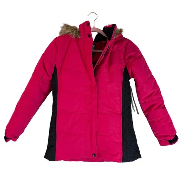 NWT Pink Hooded Puffer Jacket Youth XL 14/16 Iceburg Outerwear Faux‎ Fur Trim