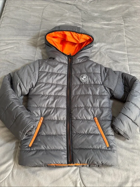 Body Glove boys Gray Puffer Jacket with White Logo Sz 10