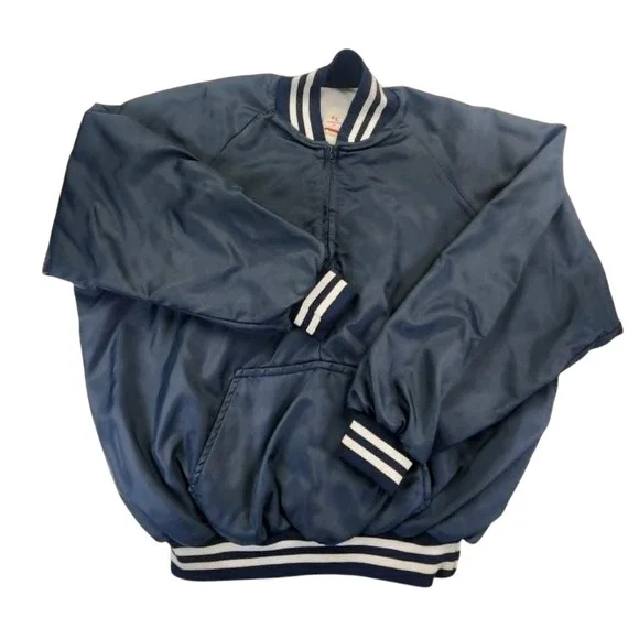 K1 Sportswear Vintage Satin Bomber Jacket Navy Blue‎ Mens XL Pullover USA Made