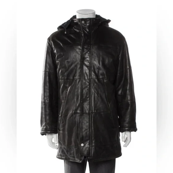 Salvatore Ferragamo Vintage 2000 Black Leather Reversible Puffer Coat IT50/US40
