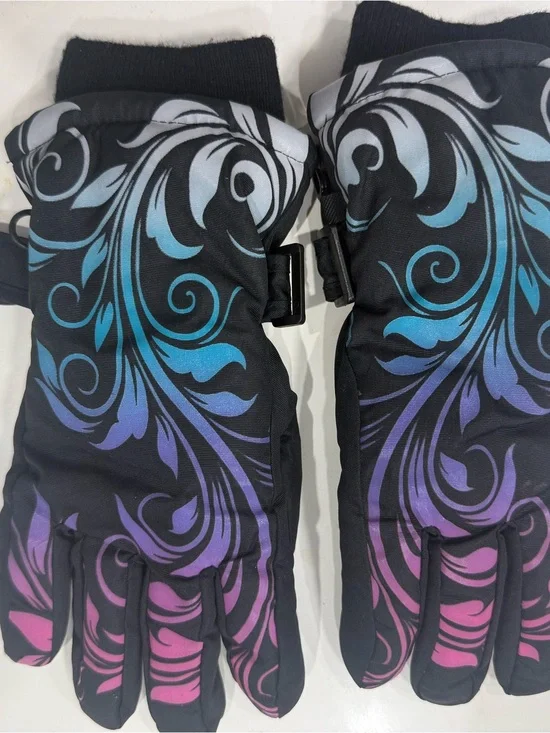 Black Gloves with Blue to Purple Ombre Swirl Print