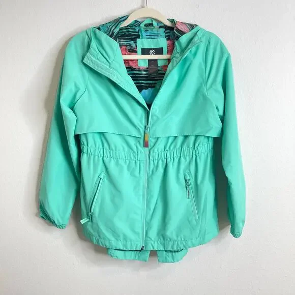 C9 Champion Girls Hooded Windbreaker Jacket Youth Large Teal Lightweight Zip Up