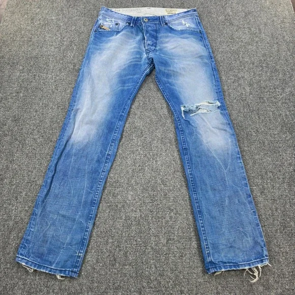Diesel Darron 0811V Jeans Mens 29x30 Slim Tapered Distressed Light‎ Wash Denim