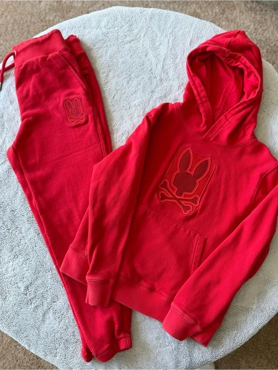 Psycho Bunny Kids Red Hoodie & Sweatpants Matching Set