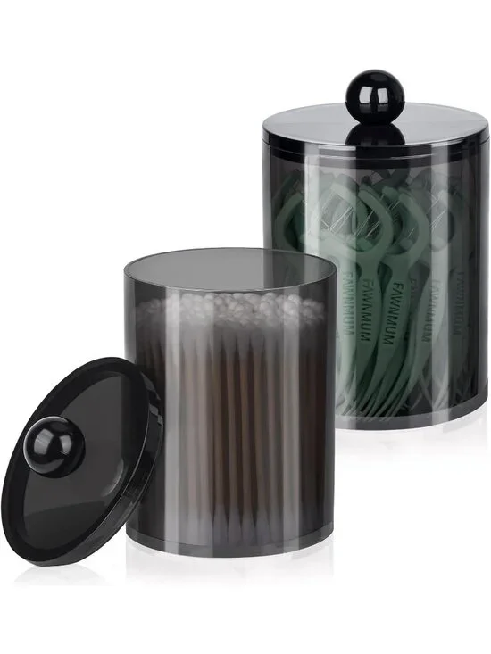 New 2 Pack Qtip Holder Canister Set 10oz & 12oz Bathroom Storage Jars with Lids