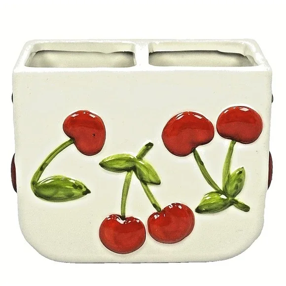Mayim Cherry Ceramic Toothbrush Holder Bathroom Organizer Retro Cottagecore