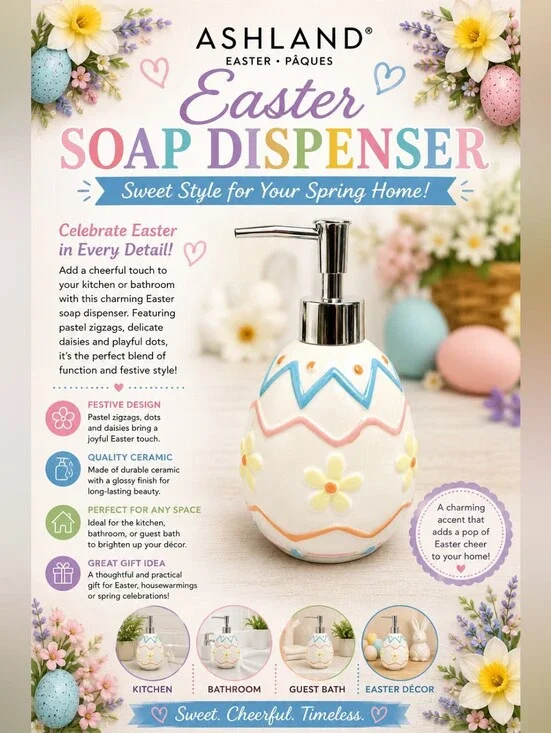 🌞Ceramic Floral Egg Soap Dispenser - Pastel Blue, Pink, Yellow