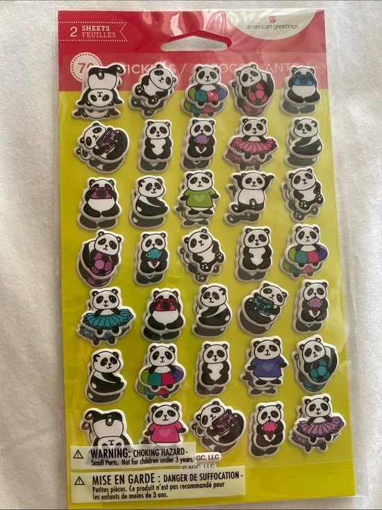 American Greetings Black & White Panda Sticker Sheet with Color Accents
