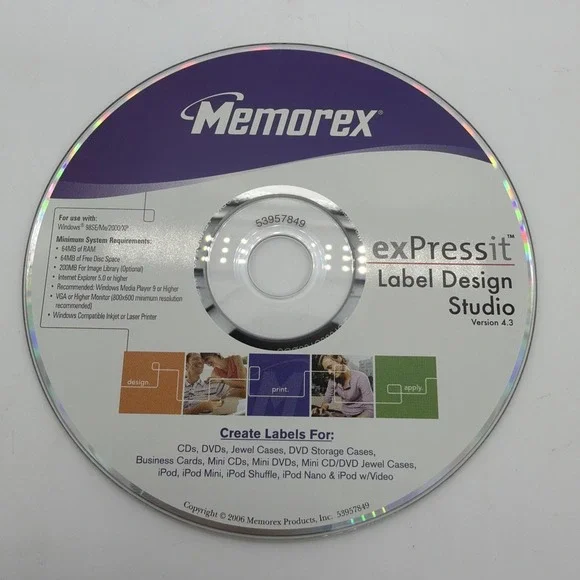 Memorex exPressit Label Design Studio Version 4.3 Label Print For CD's DVDs