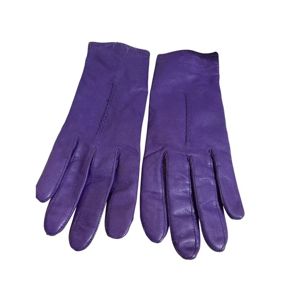 Womens Purple Leather Vintage  Gloves Soft‎ Fleece Lined Dress S