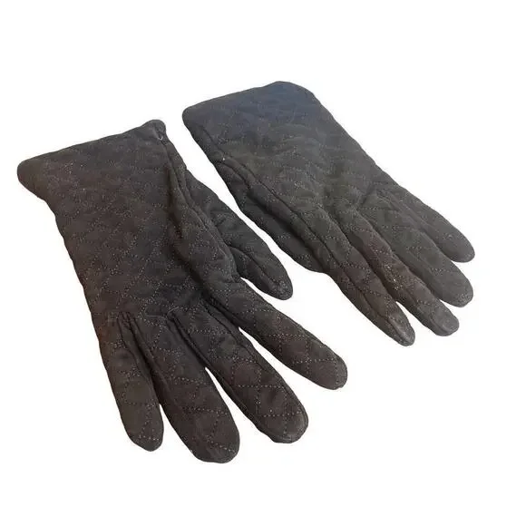COACH Black Suede Quilted Women’s Gloves w Cashmere Lining