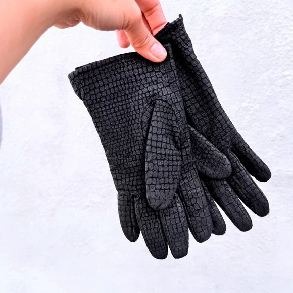 Cardinal Glove Co Vintage Black Croc Embossed Genuine Leather Gloves Large Chic‎