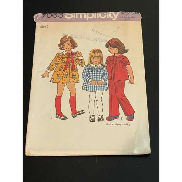00602 - Simplicity 7063 Child Size 5 Dress Top Pants VTG Sewing Pattern UNCUT FF