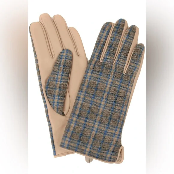 NWT Belle Fare PLAID PRINT LEATHER GLOVES
