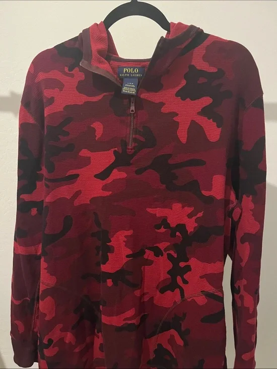 Polo by Ralph Lauren Red & Burgundy Camo Half-Zip Hoodie