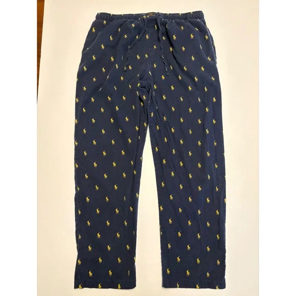 Polo Ralph Lauren Pajama Pants Mens XL Navy Blue Yellow Pony Print Cotton