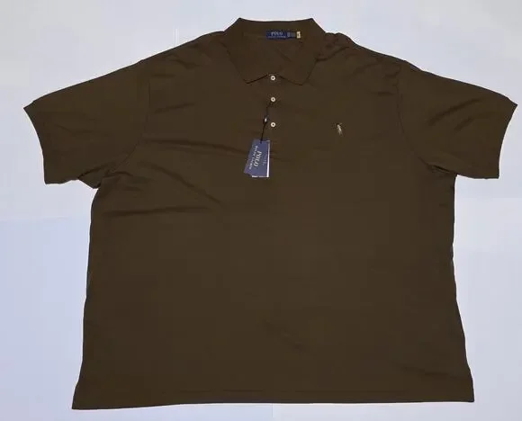 New $125 Tags NWT RALPH LAUREN POLO Silky Cotton Brown S/S Polo Shirt 5XB 5X