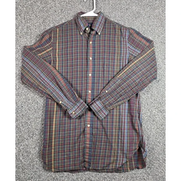 Polo‎ Ralph Lauren Button Down Shirt Mens S Green Plaid 100% Cotton Long Sleeve