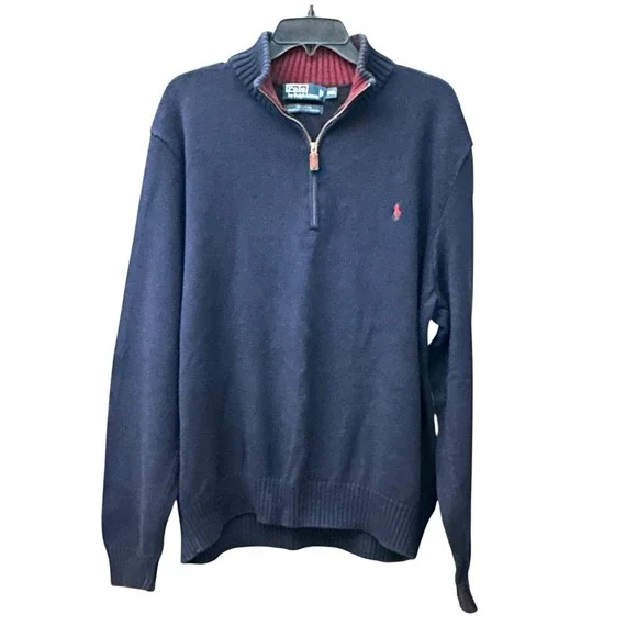 Polo Ralph Lauren Mens 1/4 Zip‎ Sweater XXL Blue 2XL Preppy Vintage 90s #UV8-6