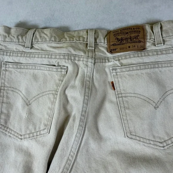 Vintage Levis 550 Orange Tab Jeans 34x30 Tan Relaxed Fit Tapered Leg Khaki Denim