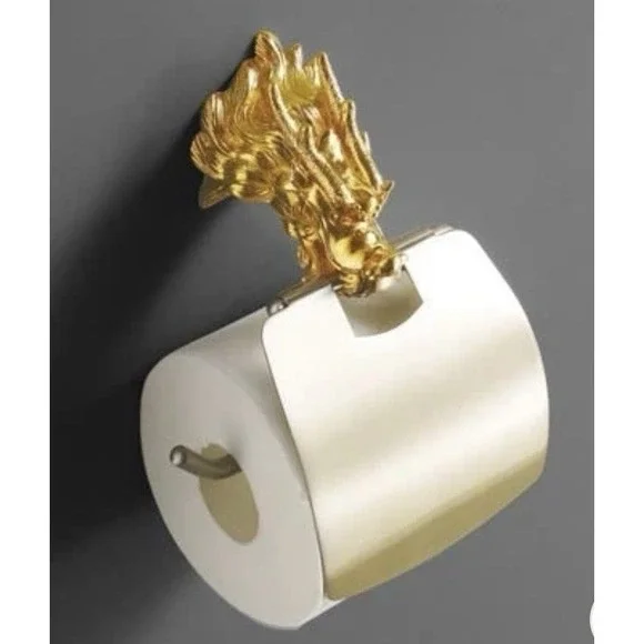 Metal Gold Tone Dragon Bath Toilet Paper Holder