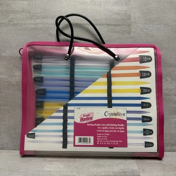 New Susan Bates Crystalites Knitting Needles Set Includes Case &‎ 7 Needle Sizes