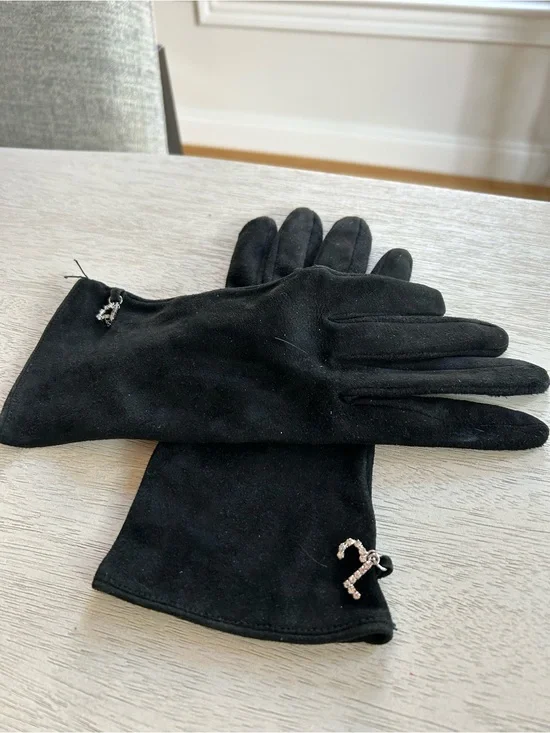 Black Suede Gloves with Rhinestone Number Accent