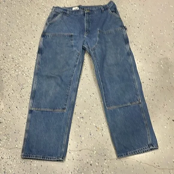 Carhartt‎ Washed Denim Logger Dungaree Double Knee Jeans Men 42x34 B73-DST Blue
