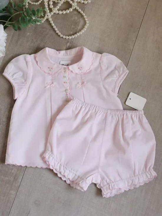 Pink Diaper Set Bloomer Scalloped Embroidery Sarah Louise 3 Months LIKE NEW