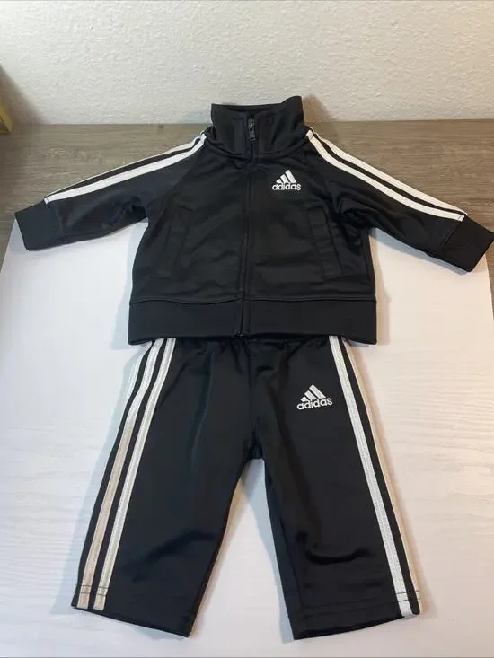 Adidas Infant 2-Piece Tracksuit Set Black White 3M Baby Boys Girls Full Zip