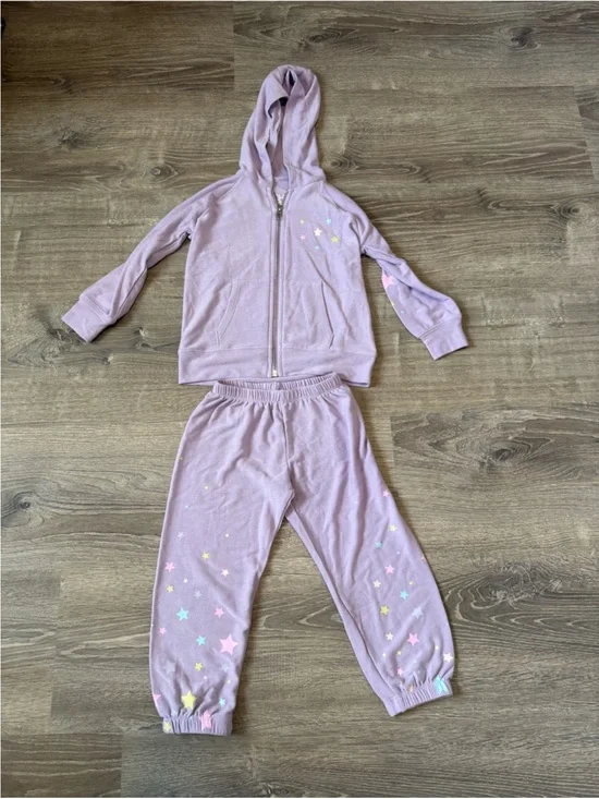 Girls' Lavender Star Zip-Up Hoodie & Jogger Pajama Set