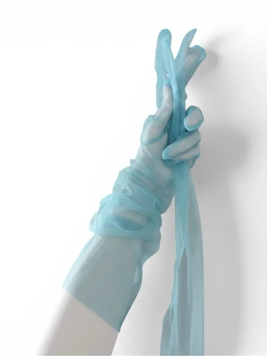 Sheer Light Blue Ruched Gloves