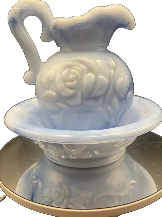 Vintage Avon Victorian Miniature Pitcher and Basin Set Swirled Marbled May 1978