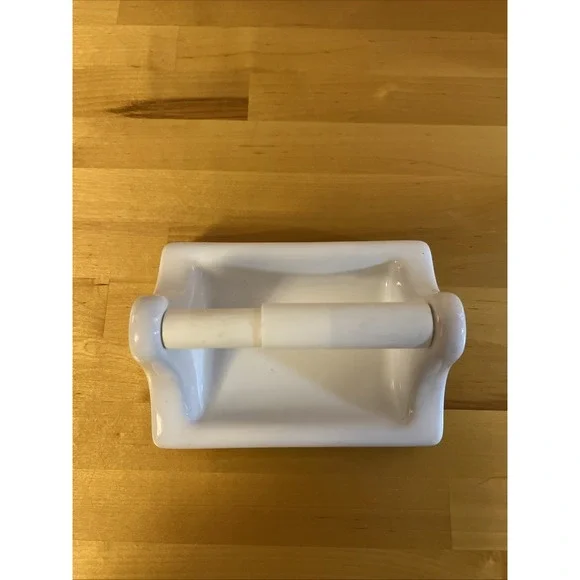 Vintage Ceramic Toilet Paper Holder Glossy White With Paper Roller Japan