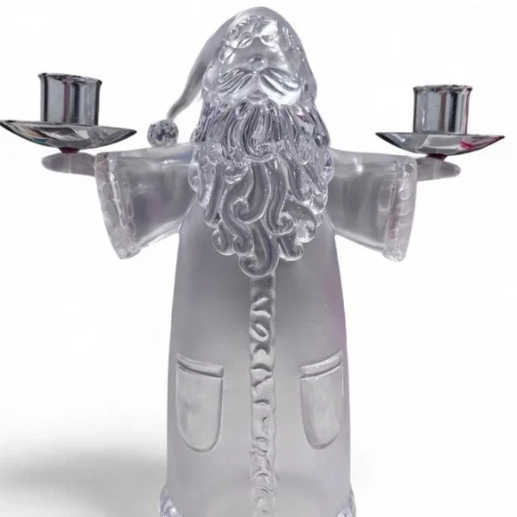 Vintage Frosted Crystal Santa Claus Double Taper Candle Holder