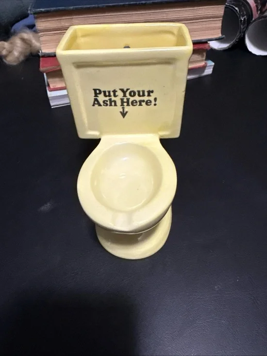 Vintage Yellow Ceramic Toilet Ashtray - Novelty Home Bath Accent