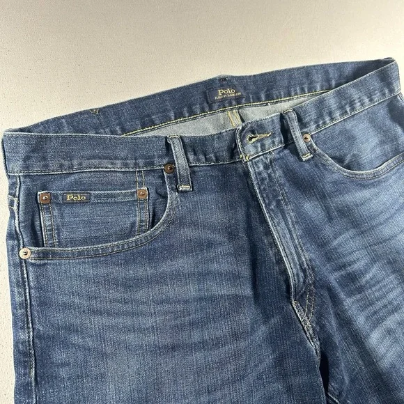 Mens Polo Ralph Lauren Varick Slim Straight Jeans‎ 36x30 Medium Wash Blue Denim