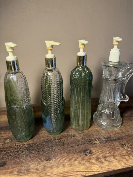 Avon Vintage Refillable Glass Soap Dispensers 4-Pack Green/Clear 10 in