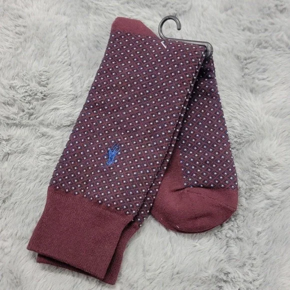 Polo Ralph Lauren Socks Mens 6-12.5 Red Birdseye Diamond Dress Mid Calf Pony