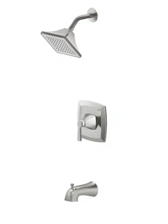 New Allen + Roth Chesler Brushed Nickel Square Rain Shower Head and Tub Faucet