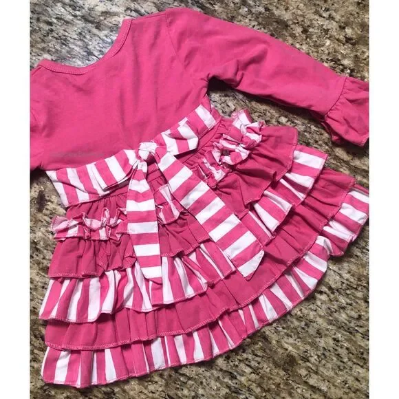 Hot Pink & White Stripe Ruffle 2 pc Set  45110  10 (I)  NWT Boutique