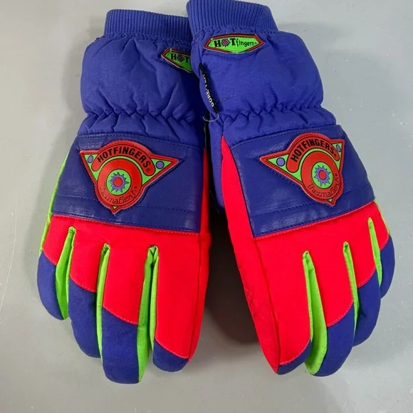 Vintage‎ Hotfingers Insulated Waterproof Winter Ski Gloves 80s Colorful Ladies L
